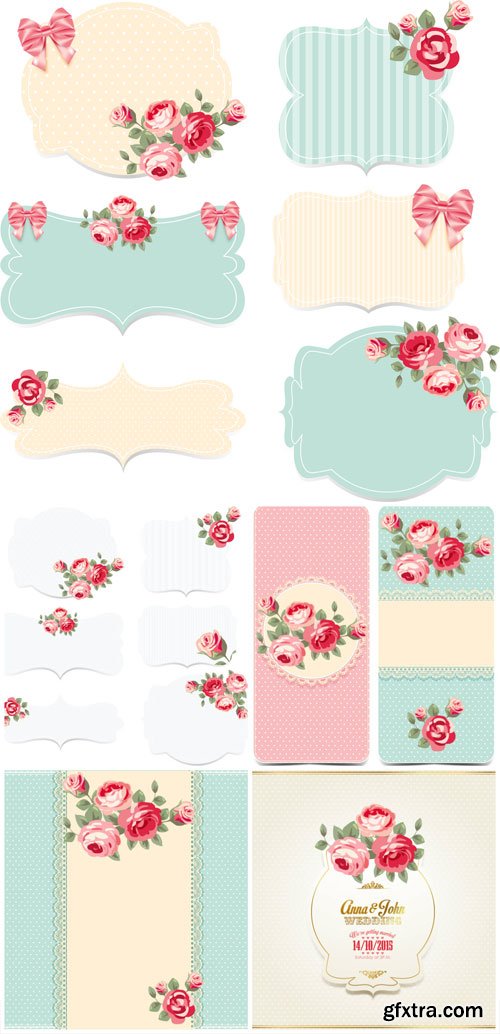 Backgrounds and elements with flowers for wedding invitations in vector