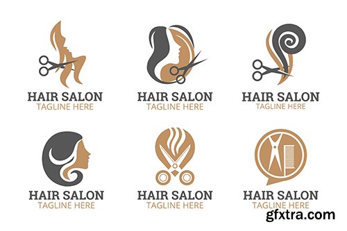 Flat hand drawn hair salon logo collection 