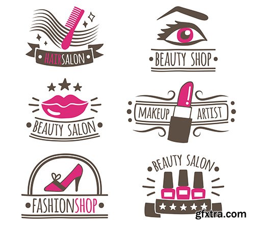 Collection of hand-drawn logos beauty salon 