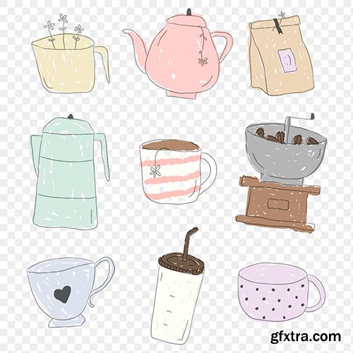 Cute coffee doodle design element set