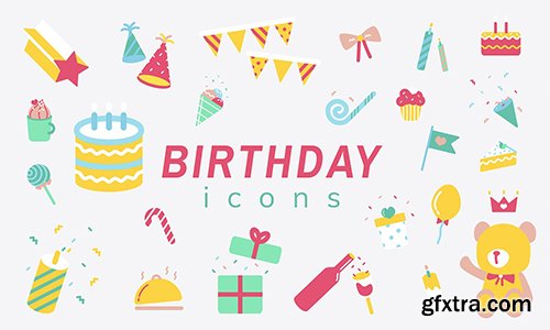 Illustration set of birthday icons 