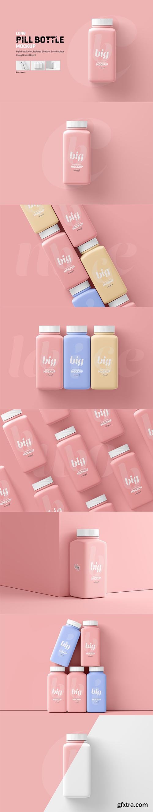 CreativeMarket - Long Square Pill Bottle Mockup 6058482