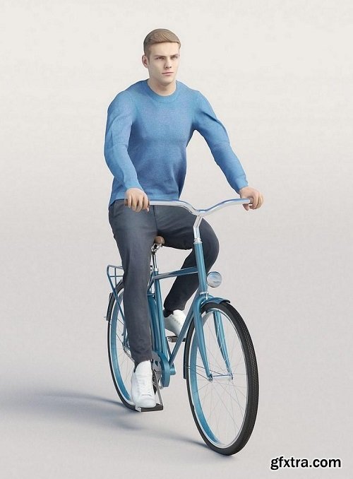 Casual man in blue sweater cycling 3D model