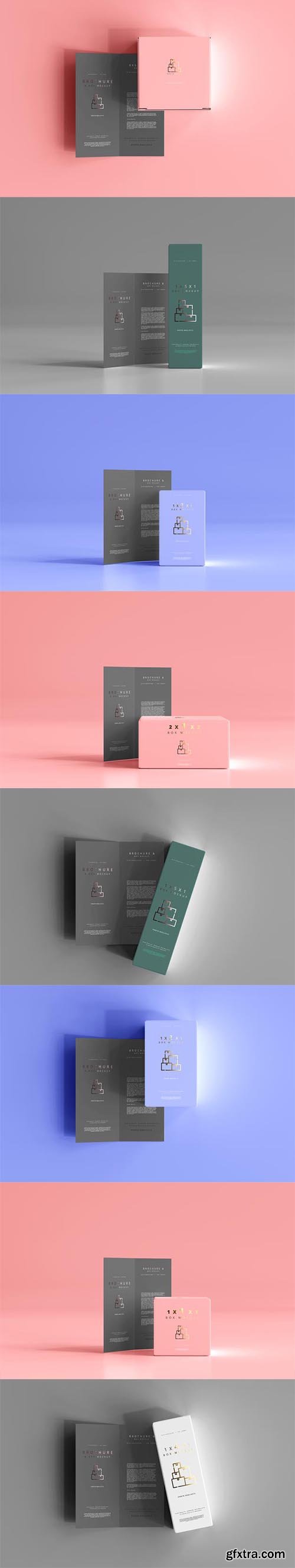 Box with bi-fold brochure mockup