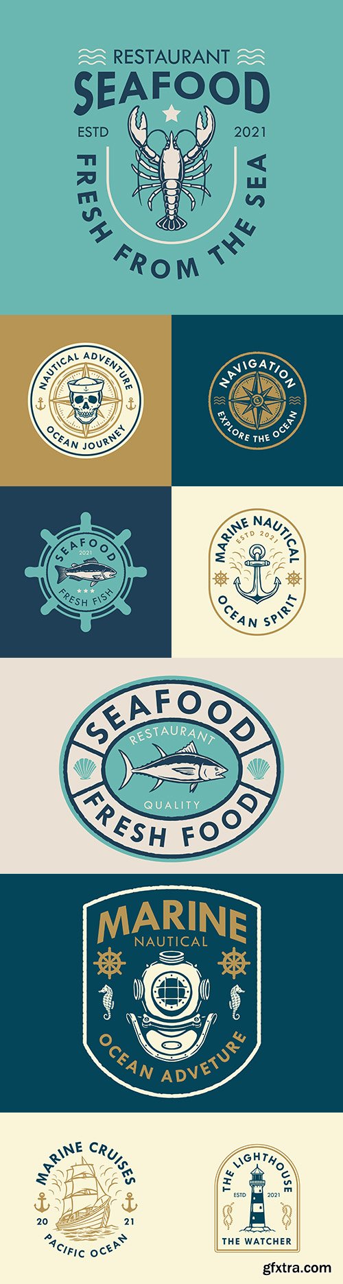 Marine logo design and retro style badges illustration
