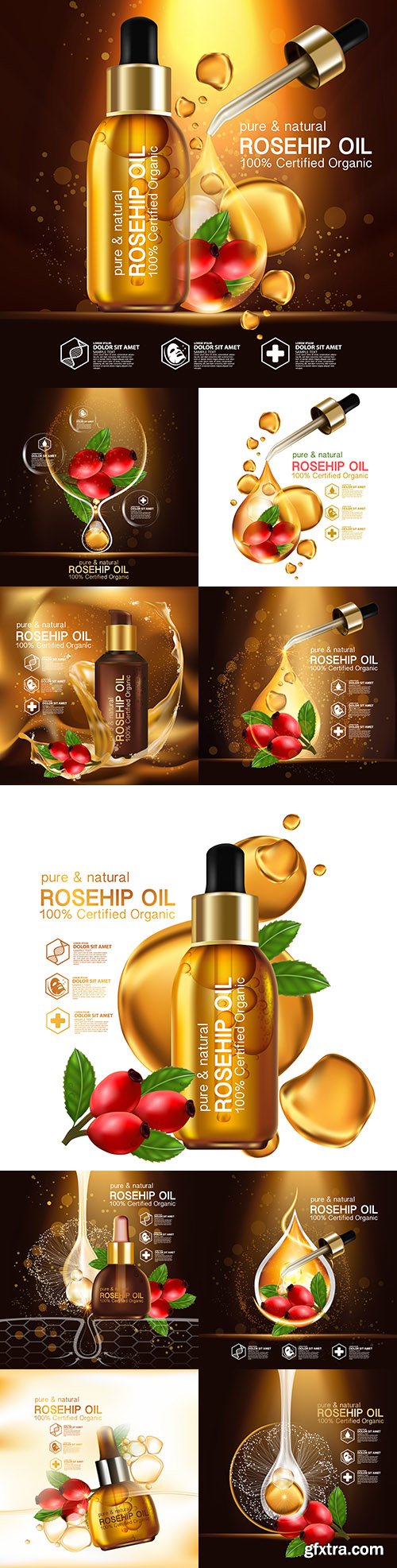 Rosehip Oil cosmetics for skin care Realistic Illustration
