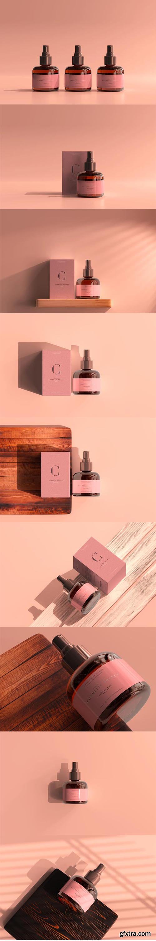 Amber glass cosmetic spray bottle mockup