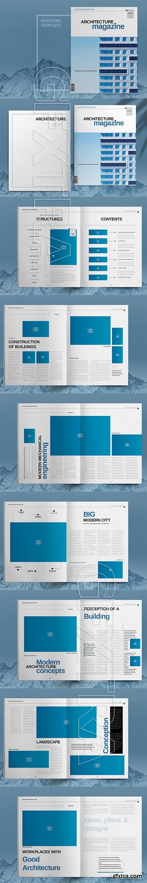 CreativeMarket - Blue Architecture Magazine Template 6030748