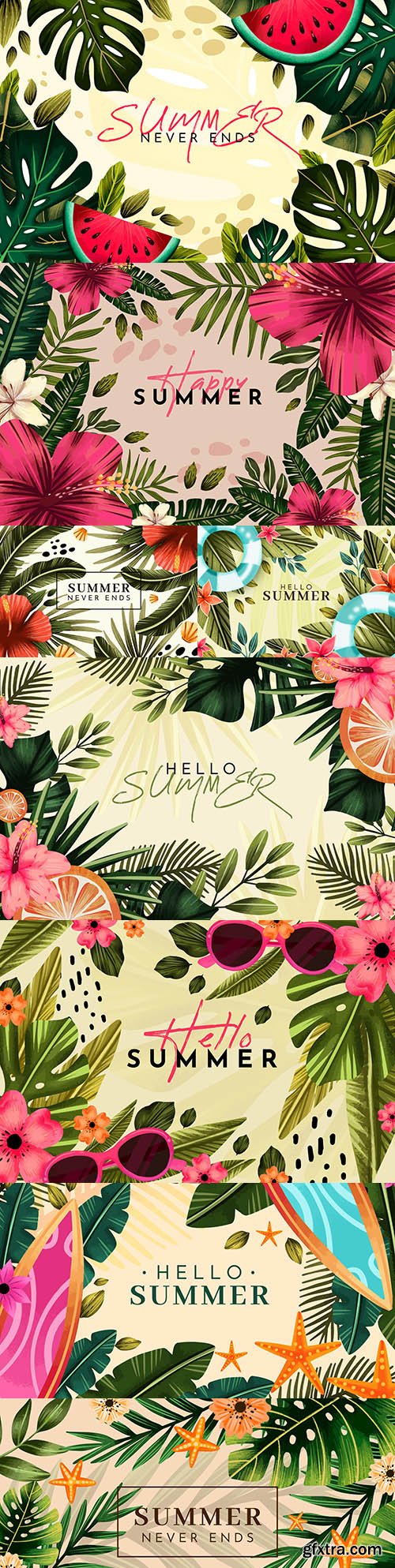 Hello summer hand painting watercolor background illustration 
