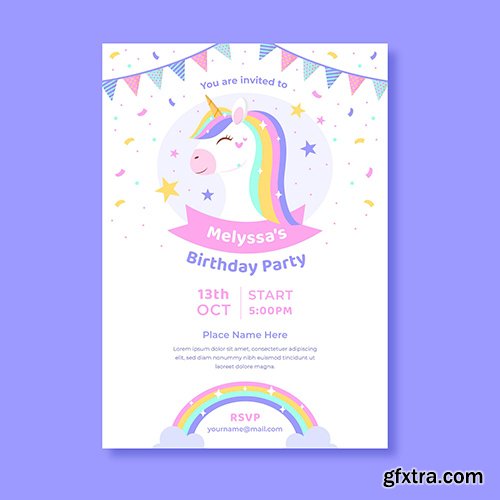 Unicorn birthday invitation flyer