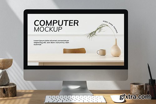 Computer screen mockup in workspace