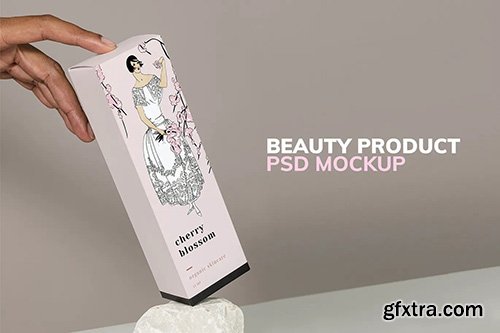 Cherry blossom paper box product psd mockup