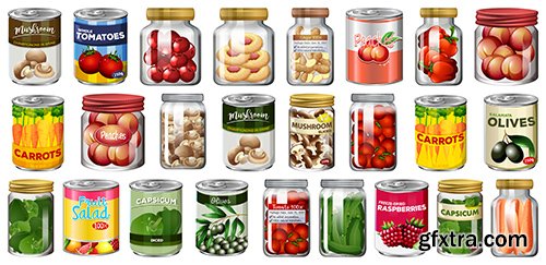 Set of different canned food jars