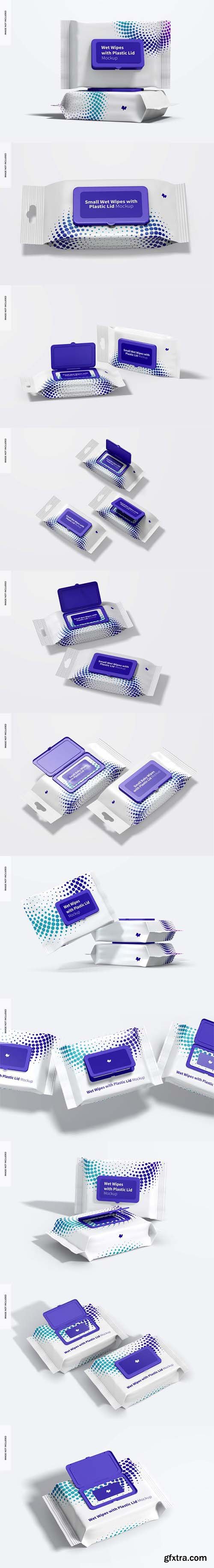 Wet wipes large packaging with plastic lid set mockup