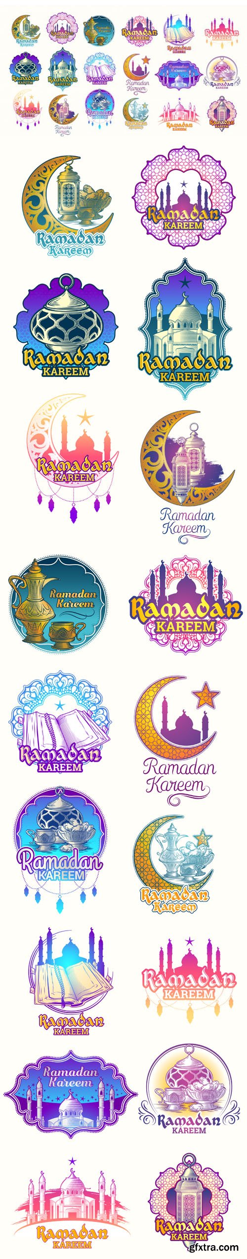 Colorful Islamic Ramadan Kareem Illustrations Badges Vector Templates