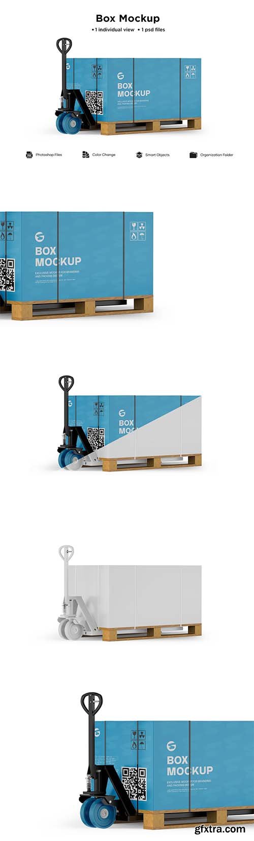 CreativeMarket - Hand Pallet Truck & Box Mockup 6063319