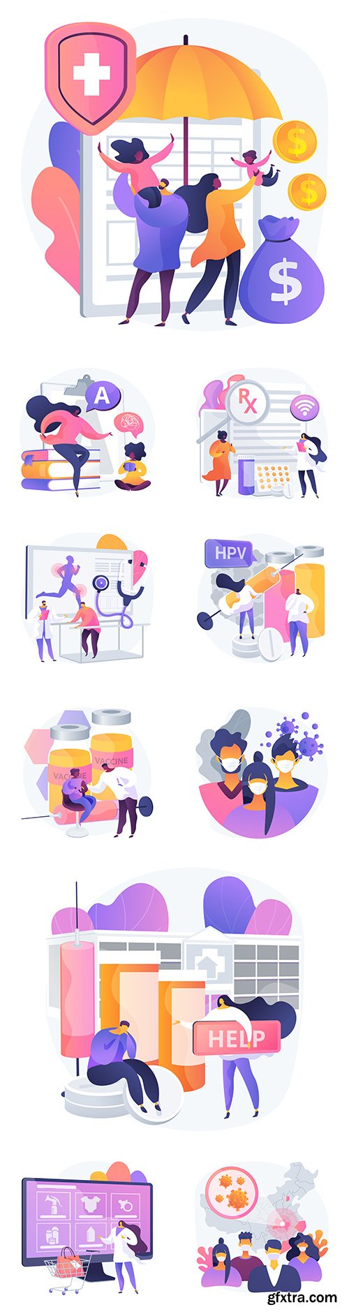 People and medicine flat and gradient design illustrations
