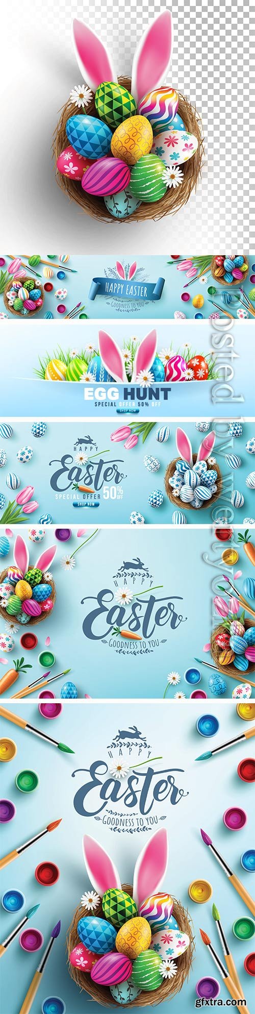 Easter poster and banner vector template with Easter eggs