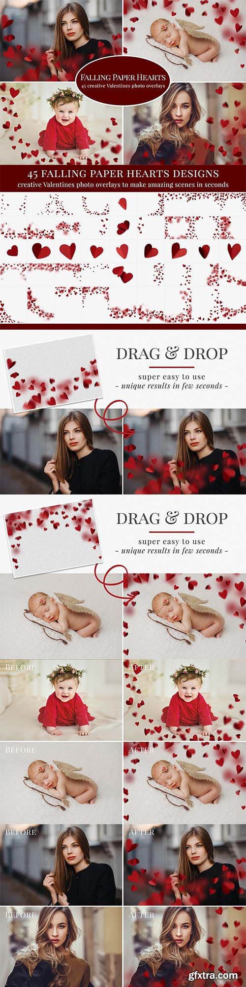 CreativeMarket - Falling Paper Hearts photo overlays 5791182