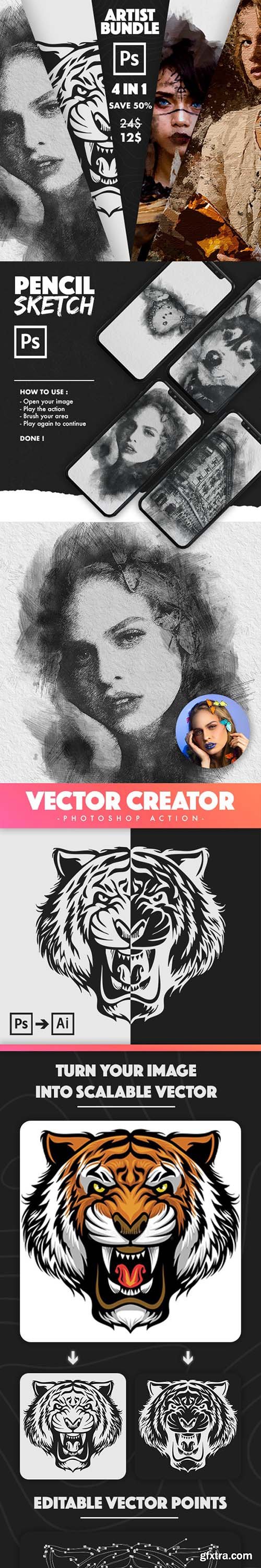 GraphicRiver - 4 in 1 Artist Bundle Photoshop Actions 31038403