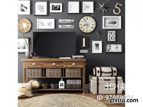 American solid wood tv cabinet decorative 3d model