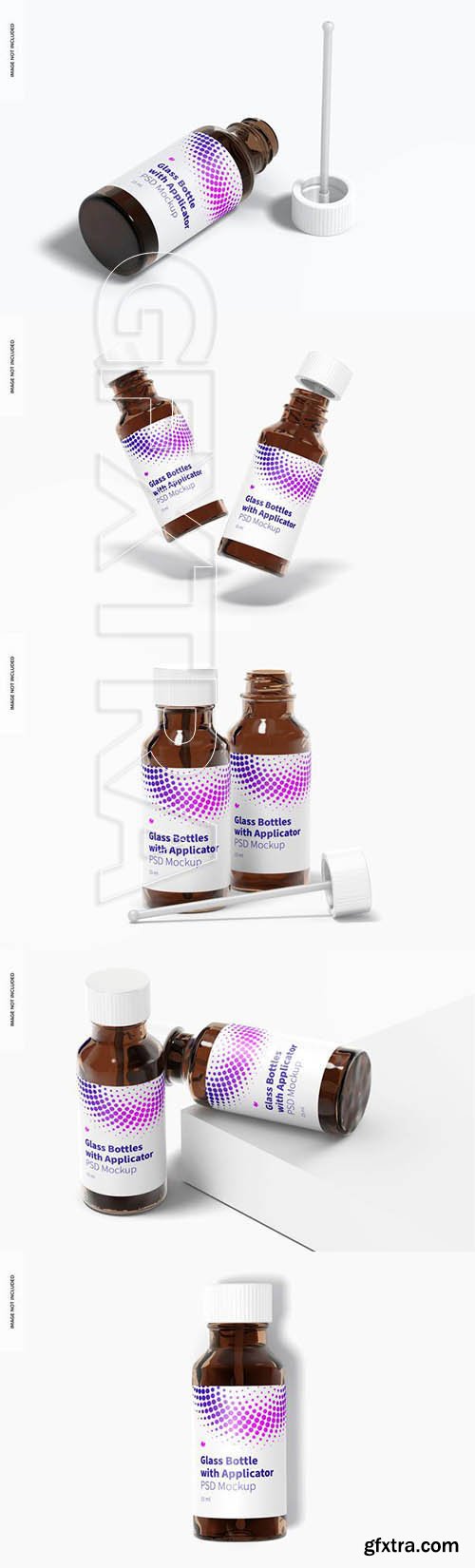 Round glass bottles with applicator rod mockup