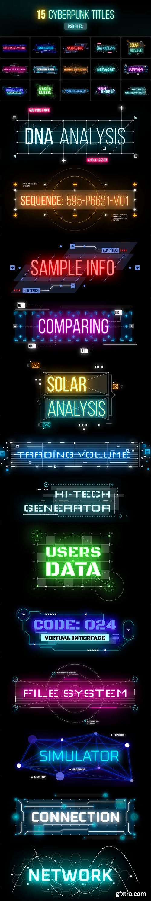 Cyberpunk Titles Pack - 15 PSD Templates