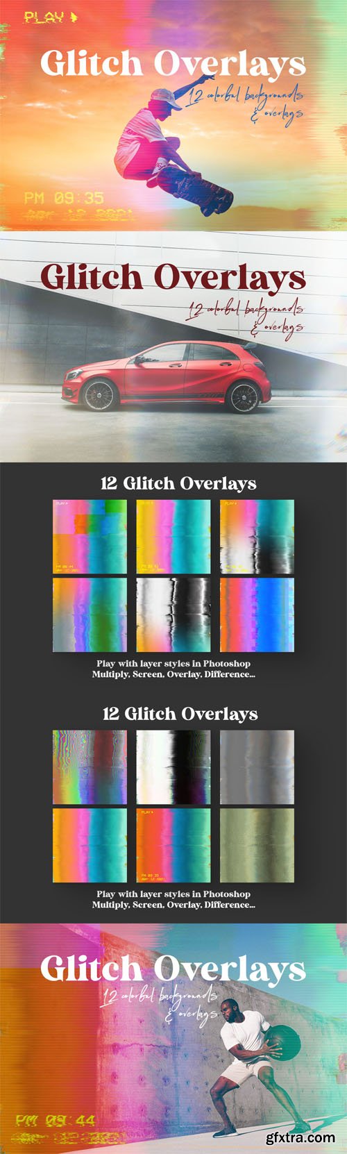 Glitch Overlays - 12 Colorful Backgrounds & Overlays