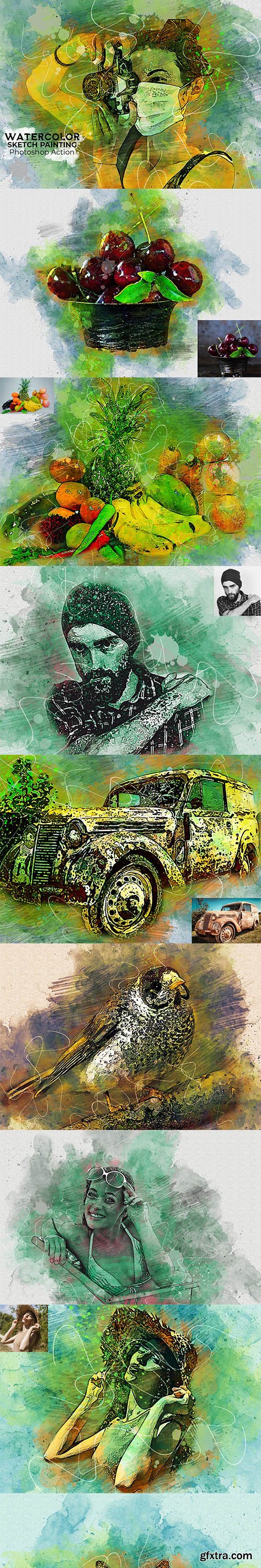 CreativeMarket - Watercolor Sketch Painting Ps Action 5157273