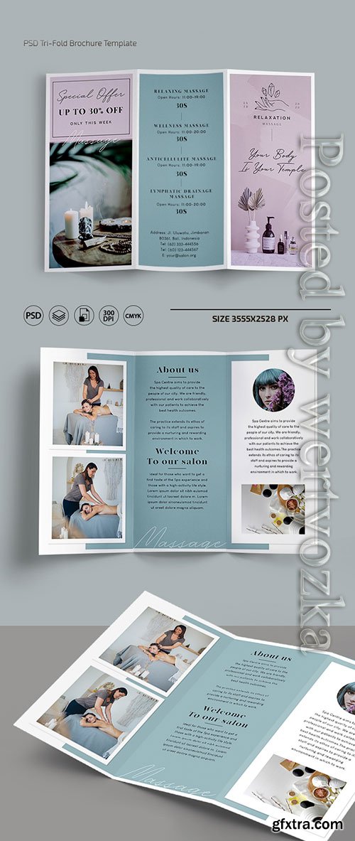 Massage trifold brochure templates in psd