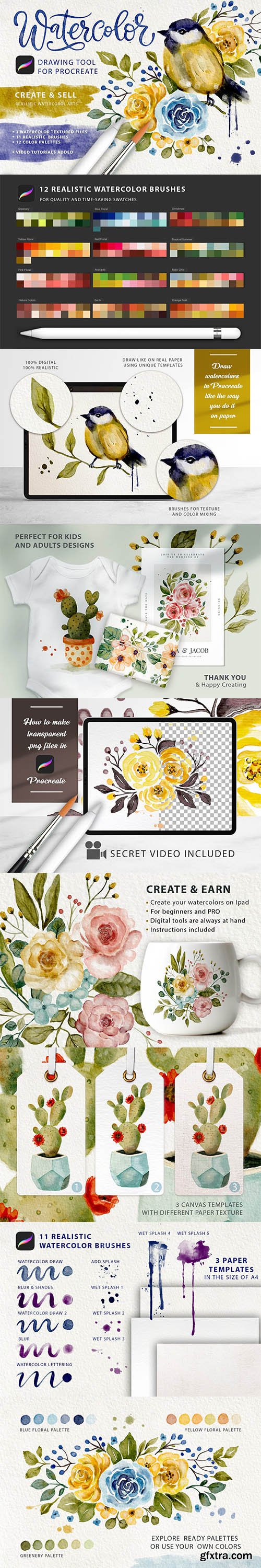 CreativeMarket - Watercolor Tool Kit for Procreate 5949386