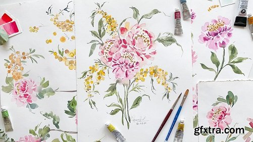 Easy Watercolour Peonies (and Gold Leafing) Step by Step