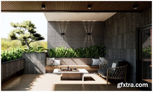 Exterior Balcony - Garden Scene for Sketchup