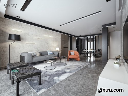 Modern style Livingroom Vray 01