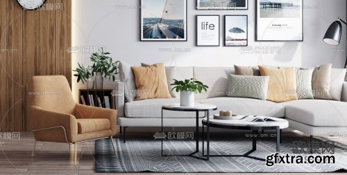 Nordic living room dining room 3d model 856385