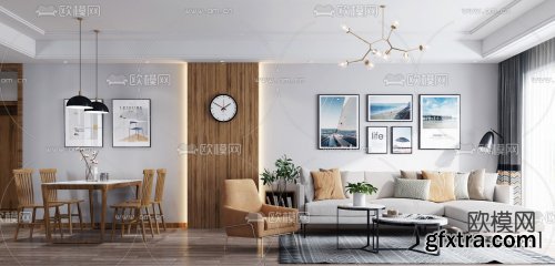 Nordic living room dining room 3d model 856385