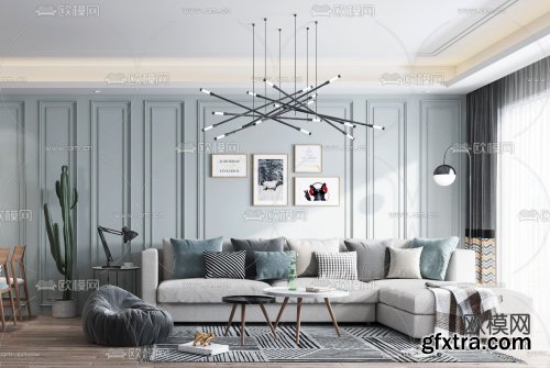 Nordic living room dining room 3d model 888578