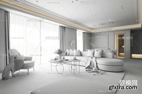 Ink design architectural design modern living room dining room 3d model 940066