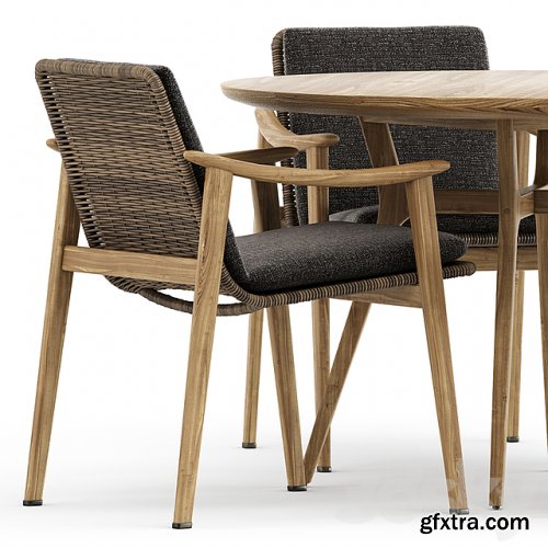 Fynn Outdoor chair by Minotti and Ren Dining table C1100 by Stellarworks