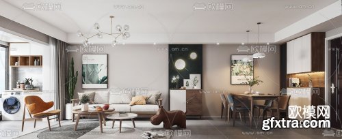 Nordic living room dining room 3d model 968470 