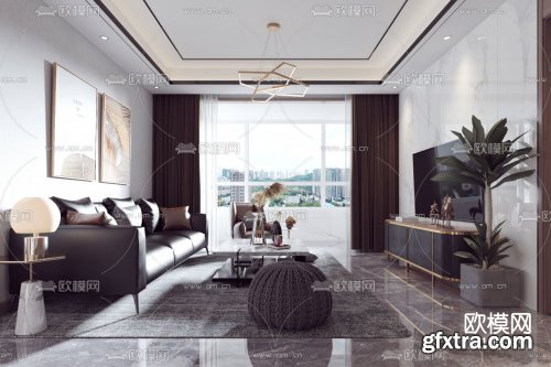 Modern light luxury living room 3d model 1003651 