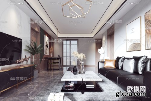 Modern light luxury living room 3d model 1003651 