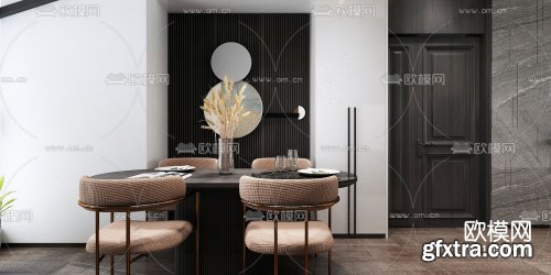 Modern light luxury living room dining room 3d model 1061526