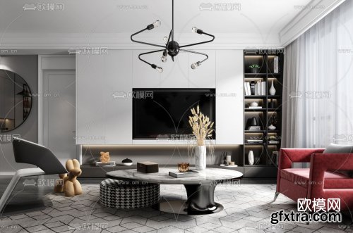 Modern living room dining room 3d model 1063150 