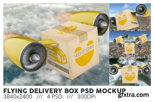 Flying Delivery Box PSD Mockup