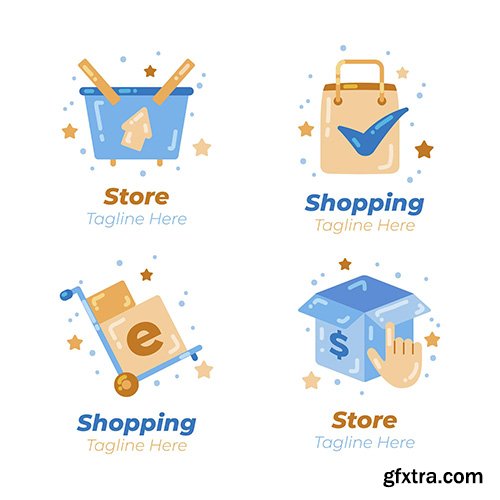 Flat design e-commerce logos pack