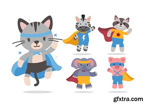 Bundle cute animal cartoon with super hero characters collection