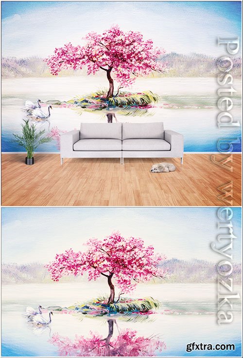 Oil painting style landscape scenery tv background wall