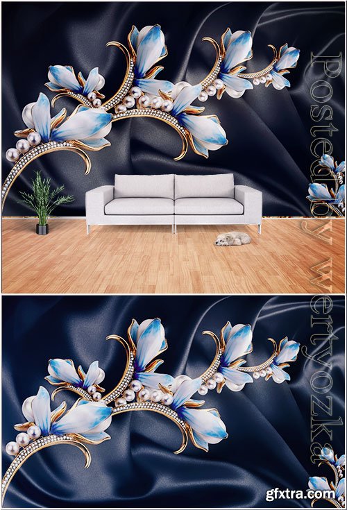 3d blue pearl tulip satin background wall