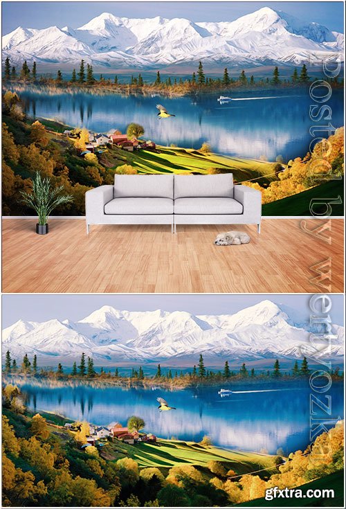 Modern landscape realistic oil painting style living room wall